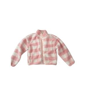 Fabletics Tahoe Teddy Sherpa Jacket Pink White Checkered XS